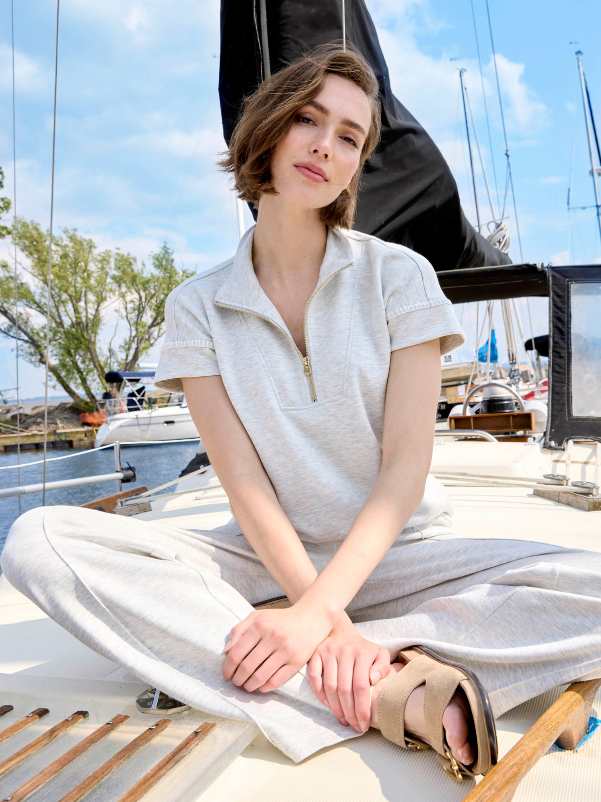 Pantalon de jogging ample – Gris clair chiné