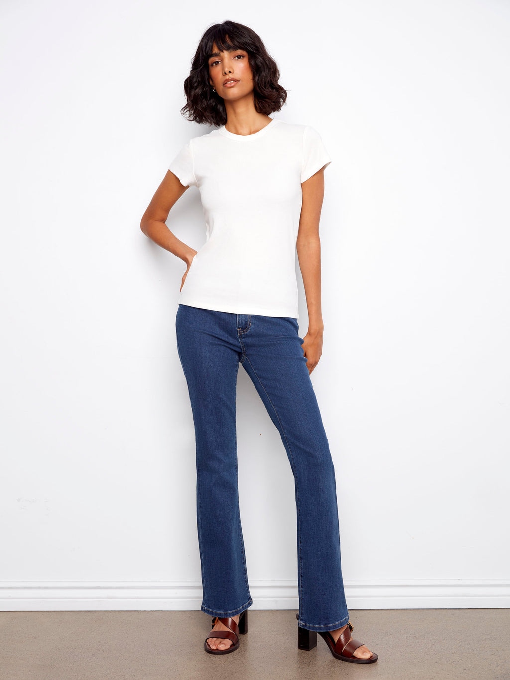 T-shirt ras du cou côtelé en tissu doux - Blanc