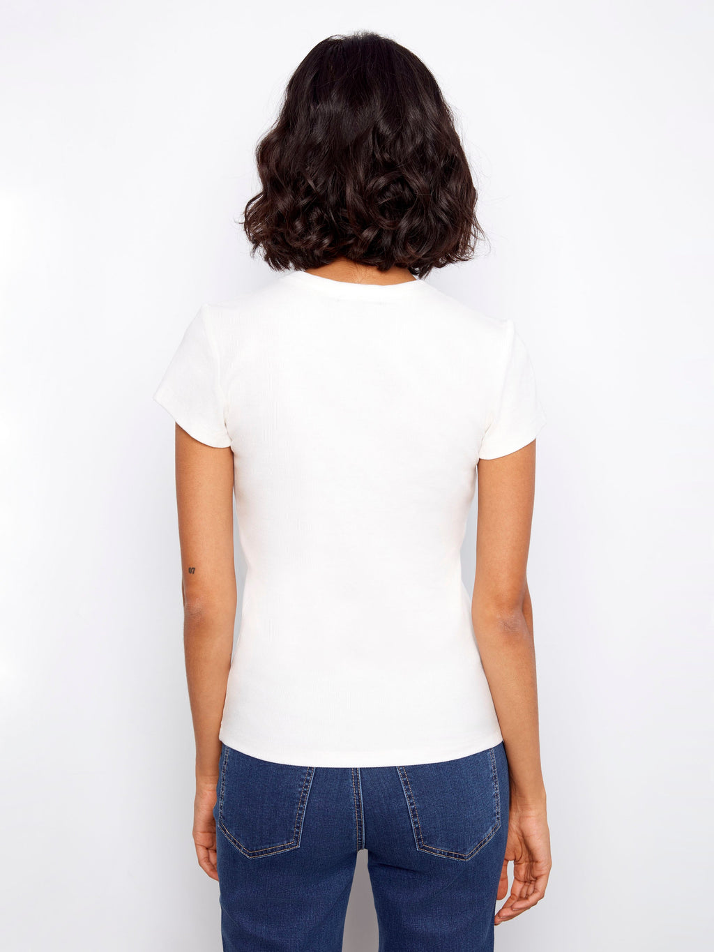 T-shirt ras du cou côtelé en tissu doux - Blanc