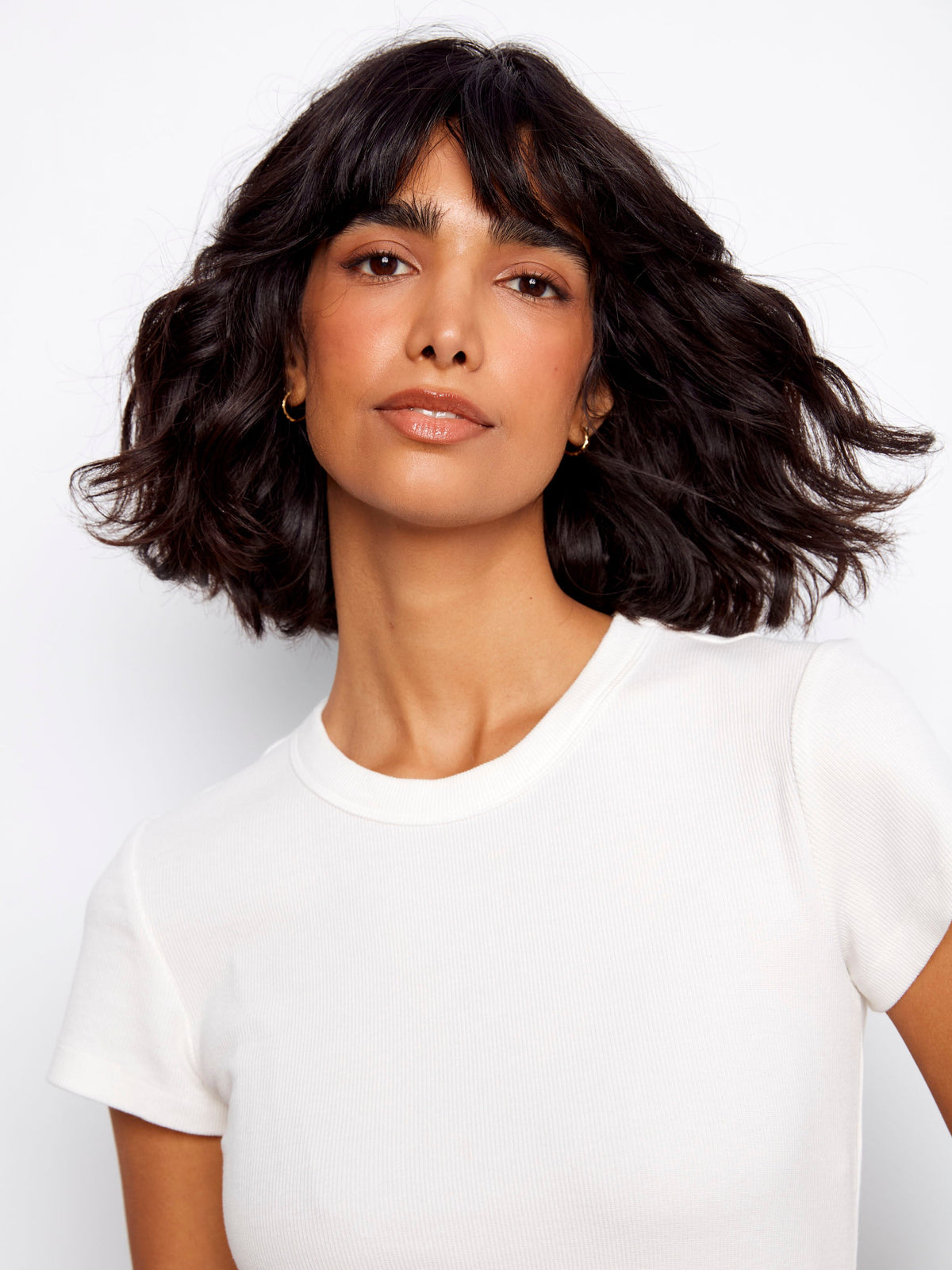 T-shirt ras du cou côtelé en tissu doux - Blanc
