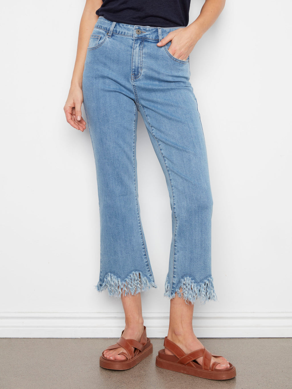 Jean Cropped À Ourlet Frangé - Jean Bleu