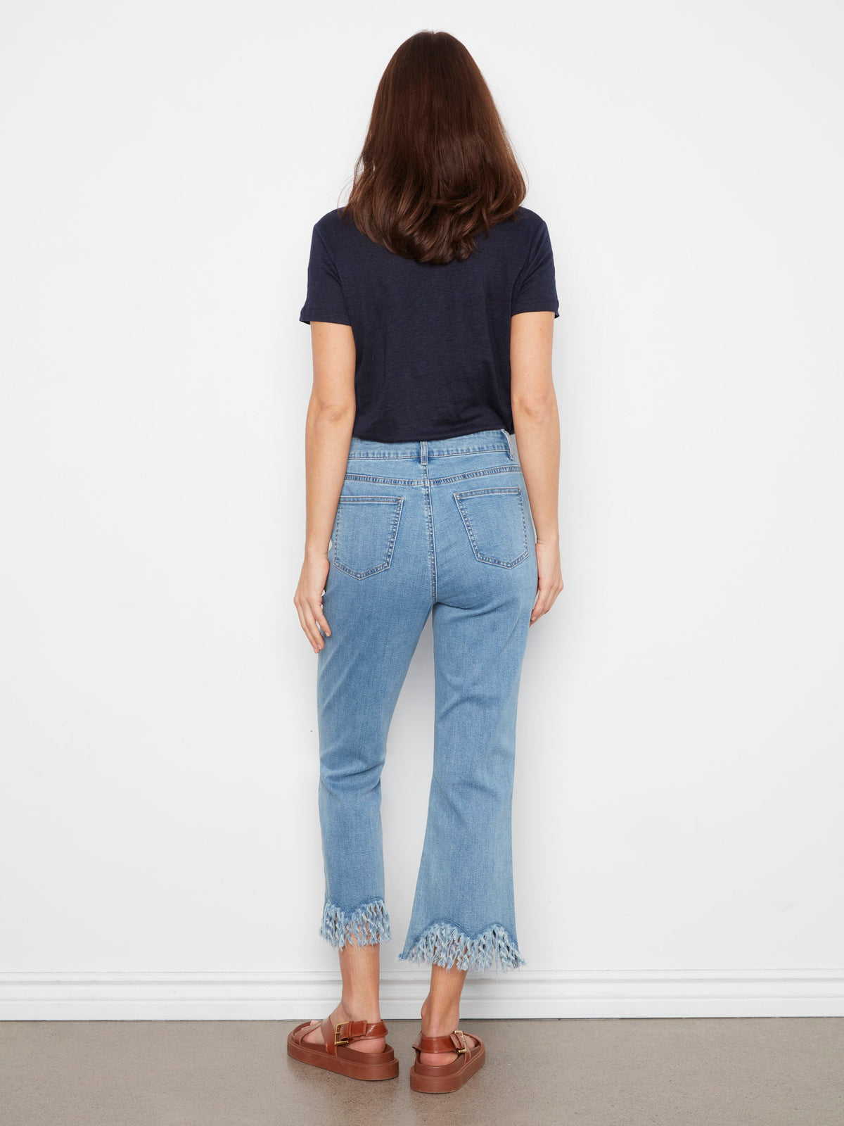 Jean Cropped À Ourlet Frangé - Jean Bleu