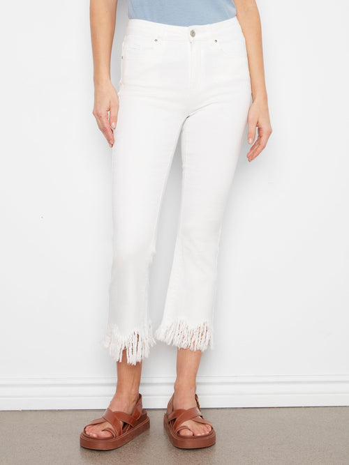 Jean Cropped À Ourlet Frangé - Blanc