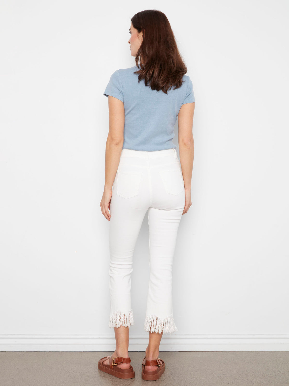 Jean Cropped À Ourlet Frangé - Blanc