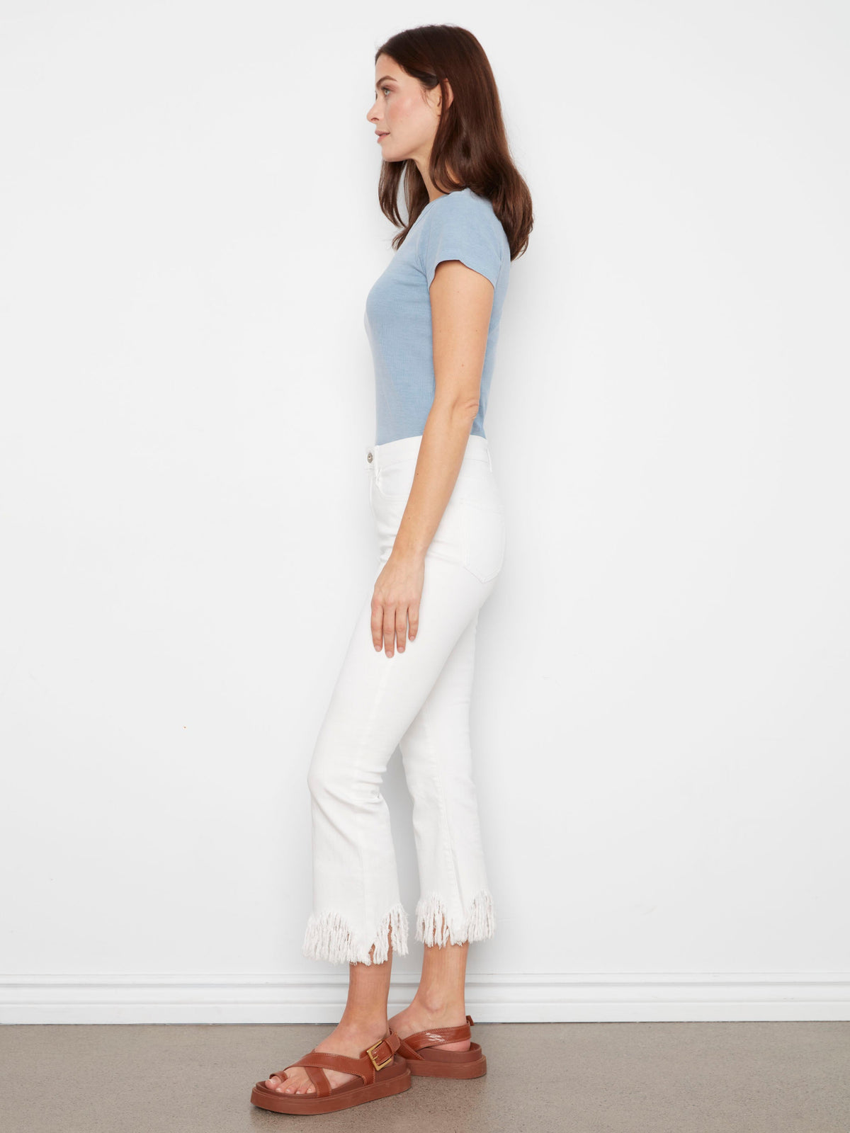 Jean Cropped À Ourlet Frangé - Blanc