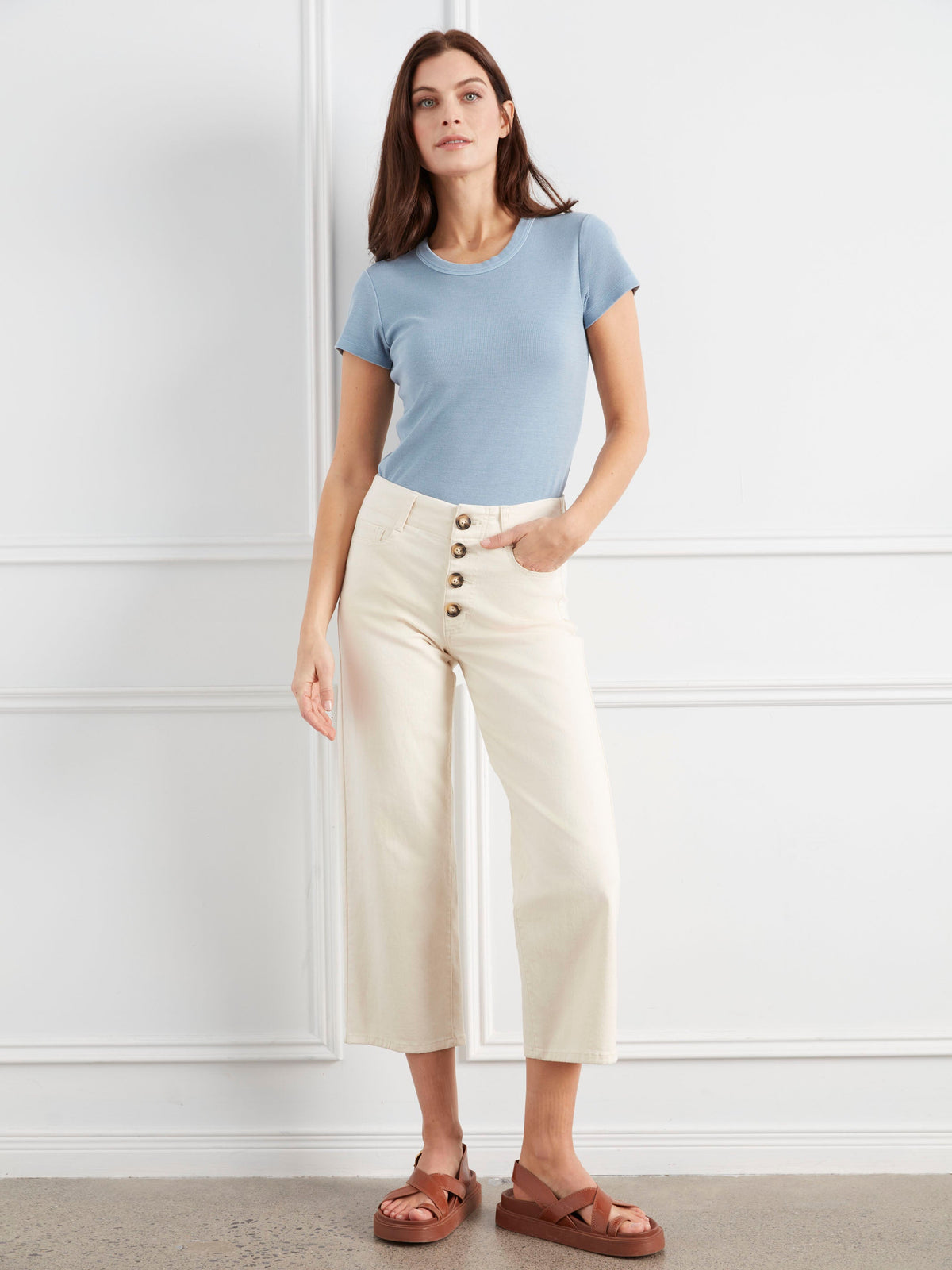 Pantalon court à braguette boutonnée - Naturel