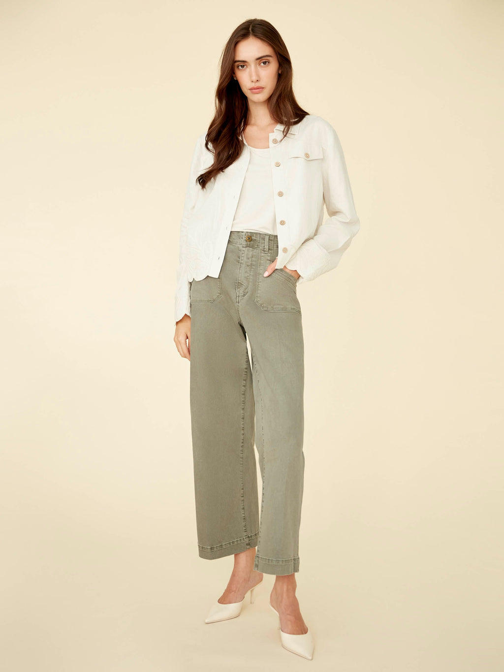 Veste en mélange de lin à ourlet brodé - Naturel