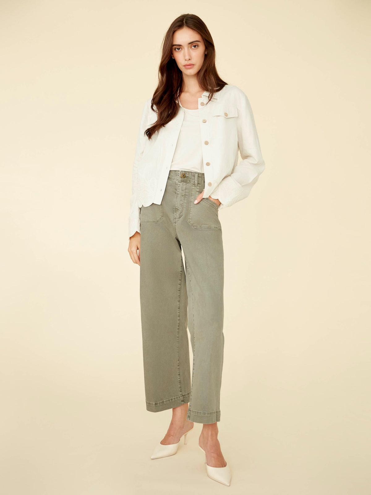 Veste en mélange de lin à ourlet brodé - Naturel