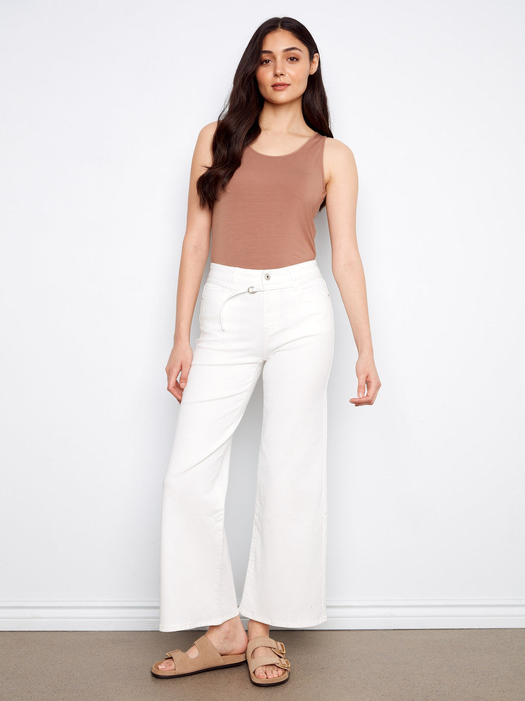 Pantalon large en sergé ceinturé - Blanc