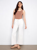 Pantalon large en sergé ceinturé - Blanc