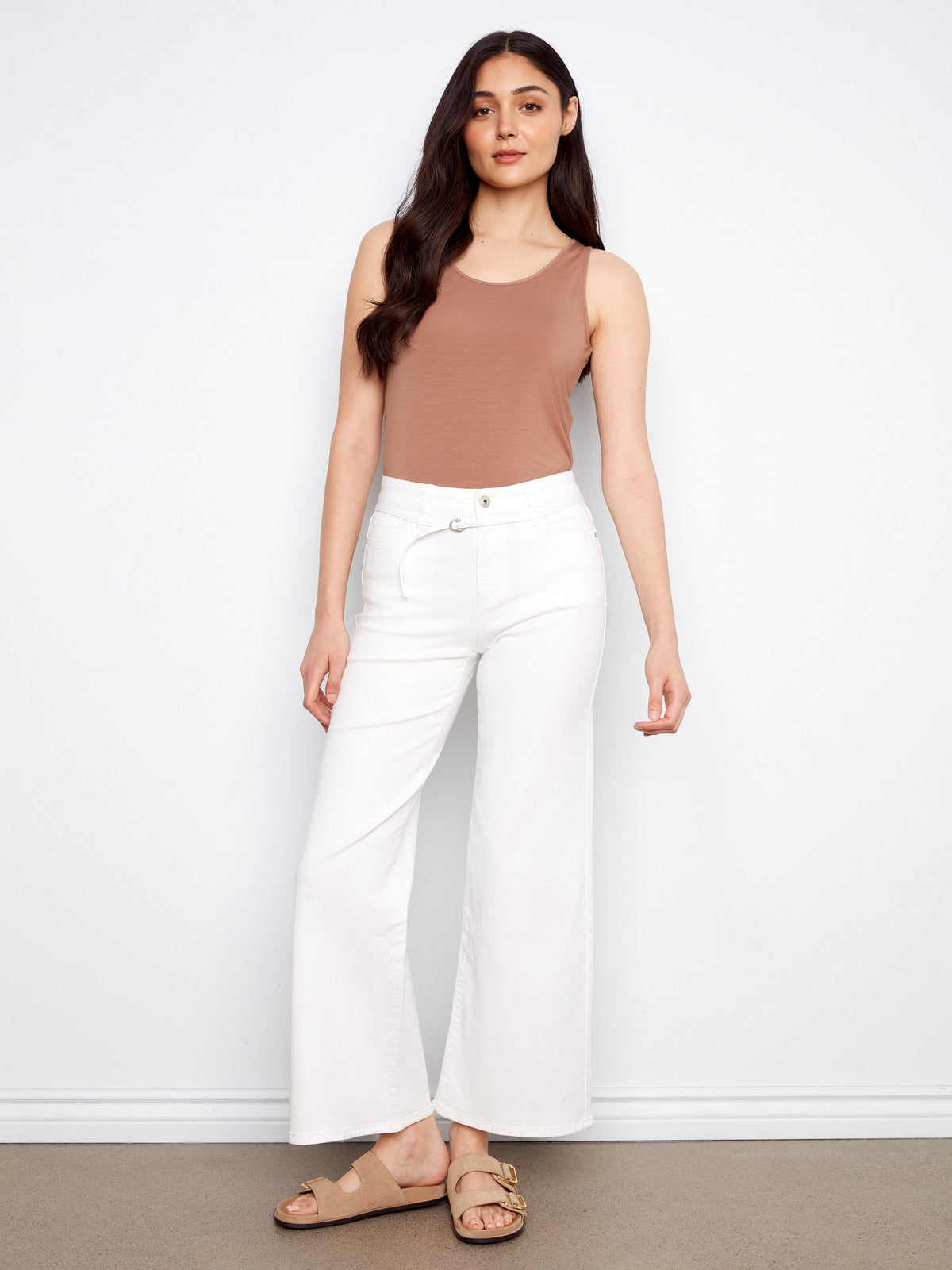 Pantalon large en sergé ceinturé - Blanc