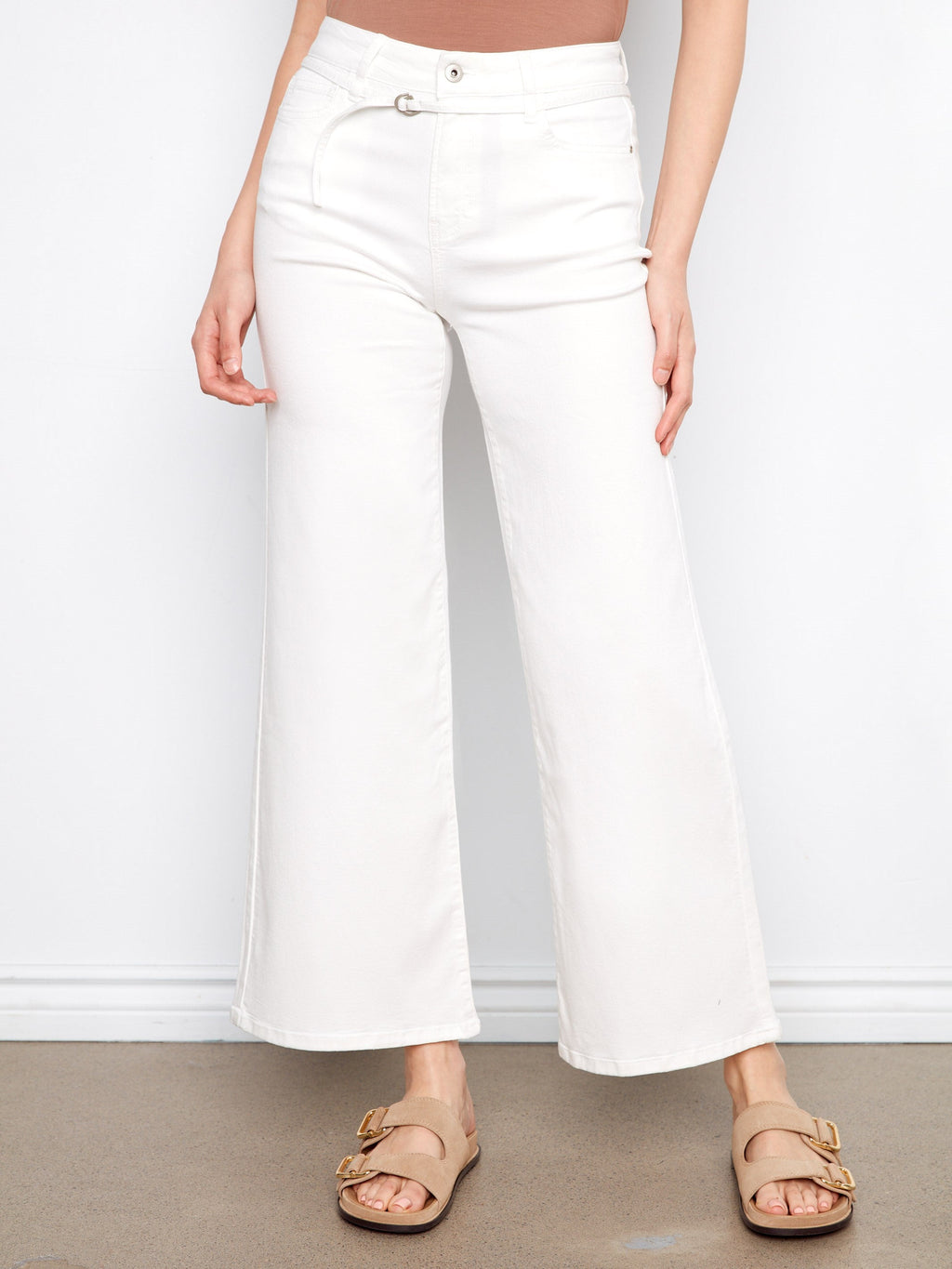 Pantalon large en sergé ceinturé - Blanc