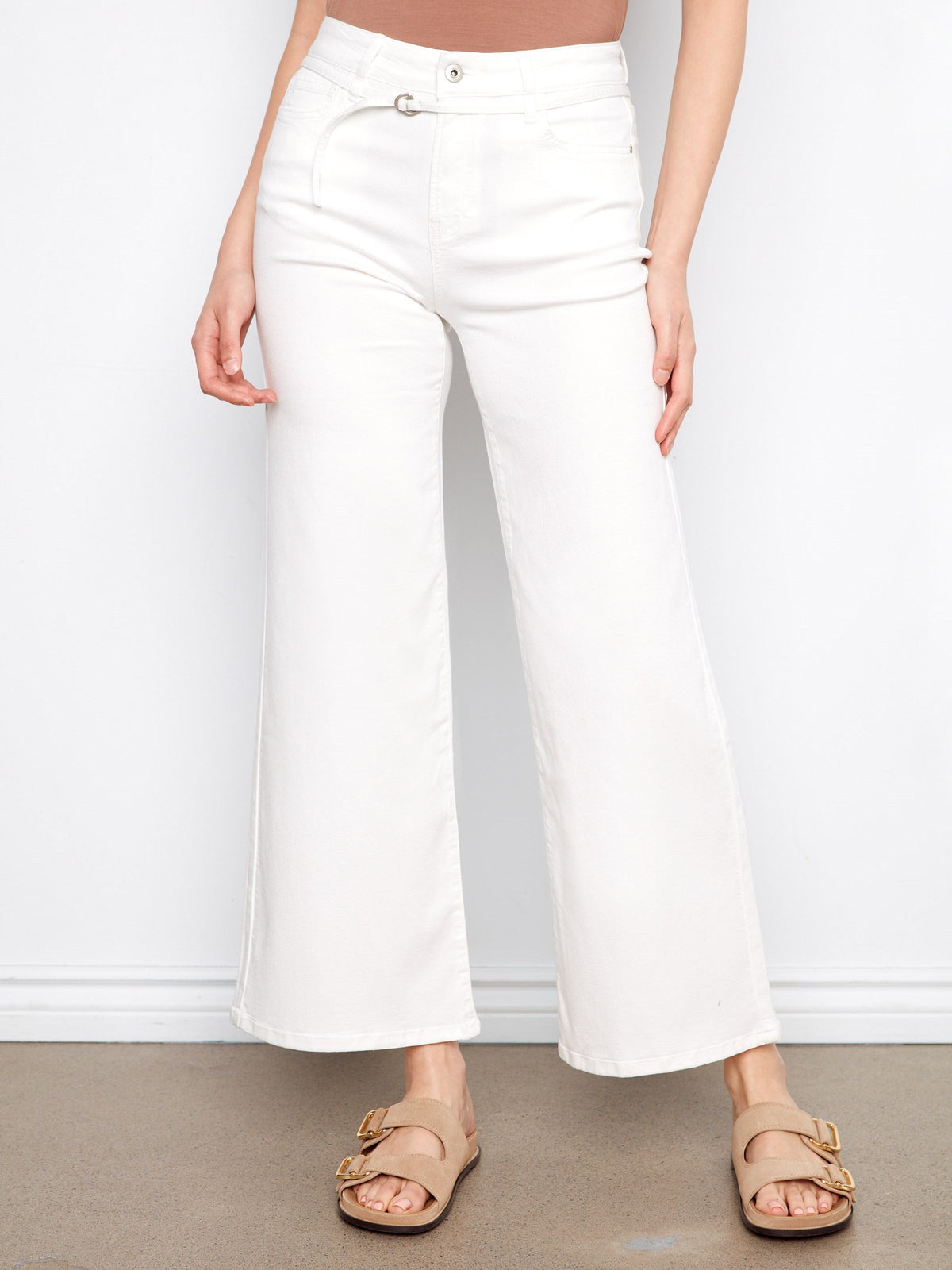 Pantalon large en sergé ceinturé - Blanc