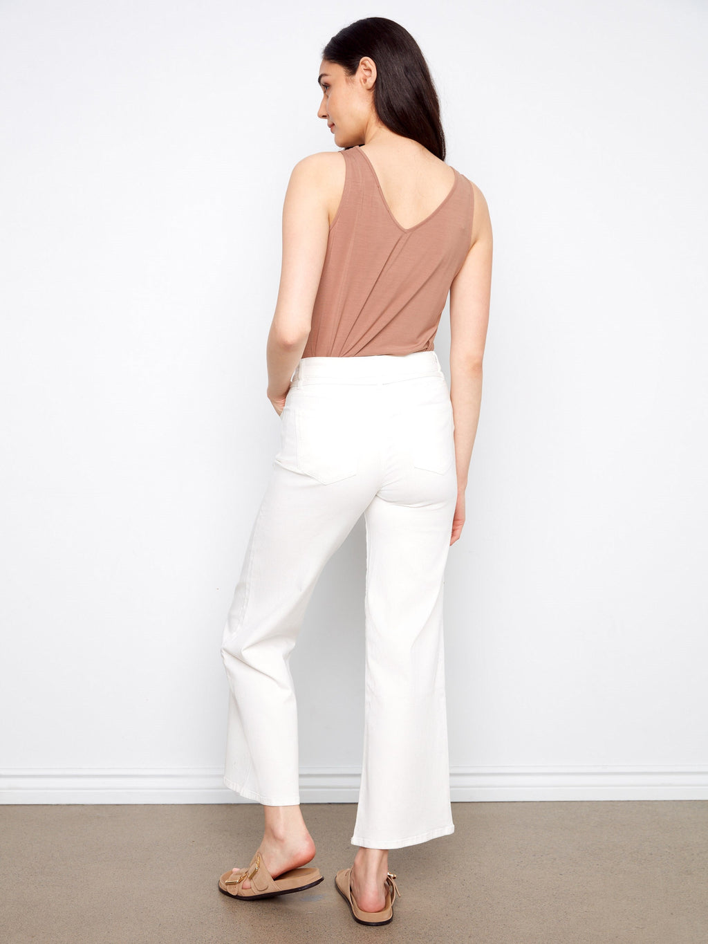 Pantalon large en sergé ceinturé - Blanc