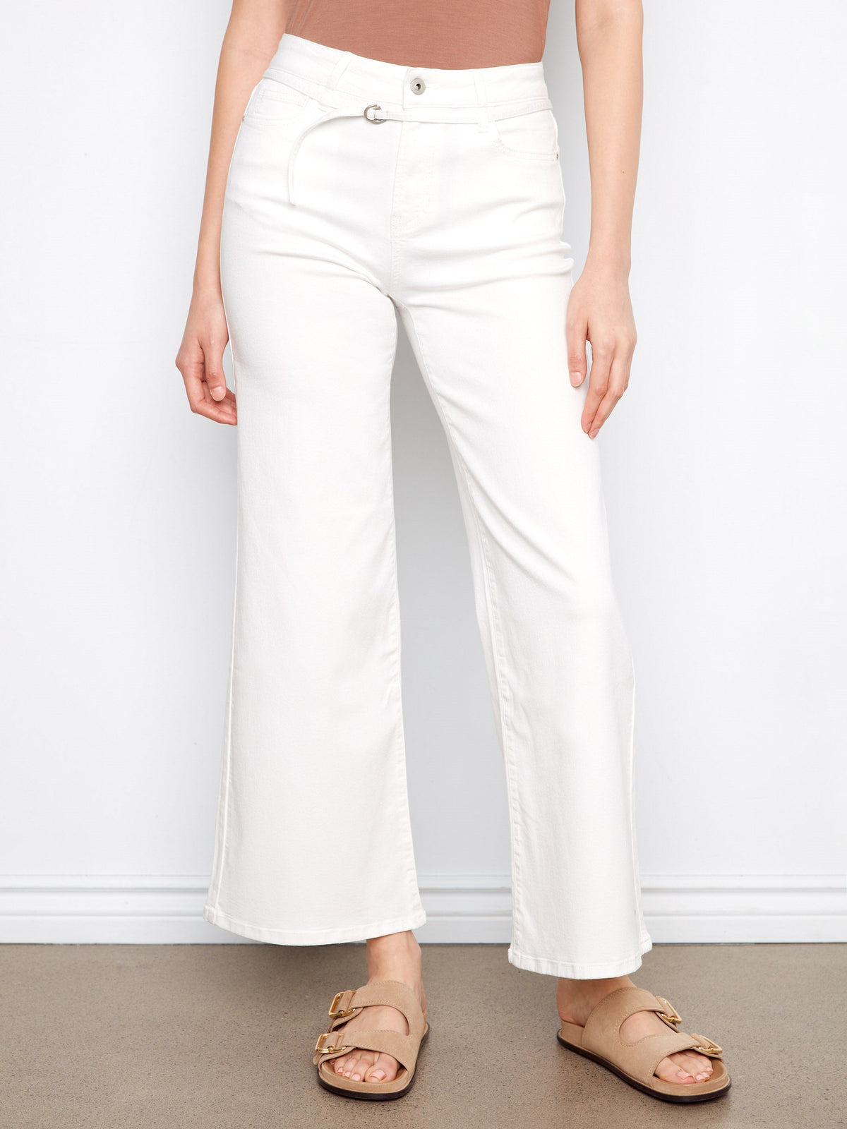 Pantalon large en sergé ceinturé - Blanc