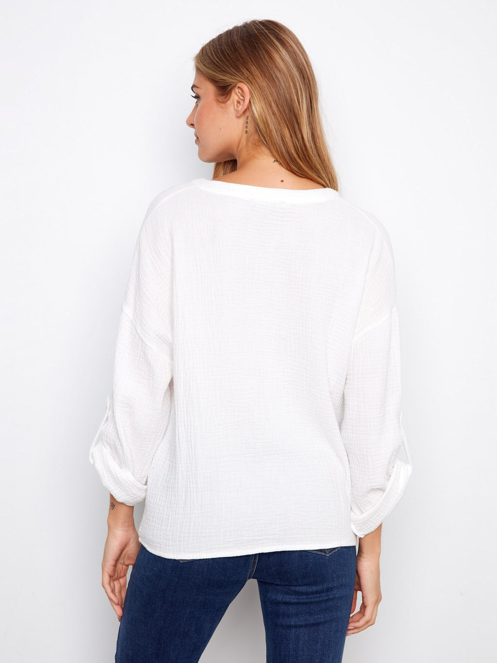 Chemisier en coton bouffant avec torsade devant - Blanc