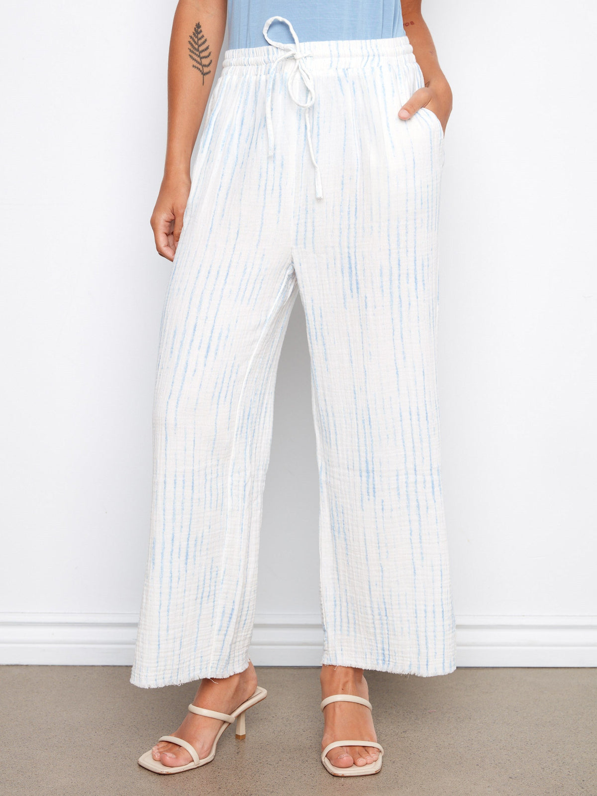Pantalon à cordon en coton bulle imprimé - Rayures