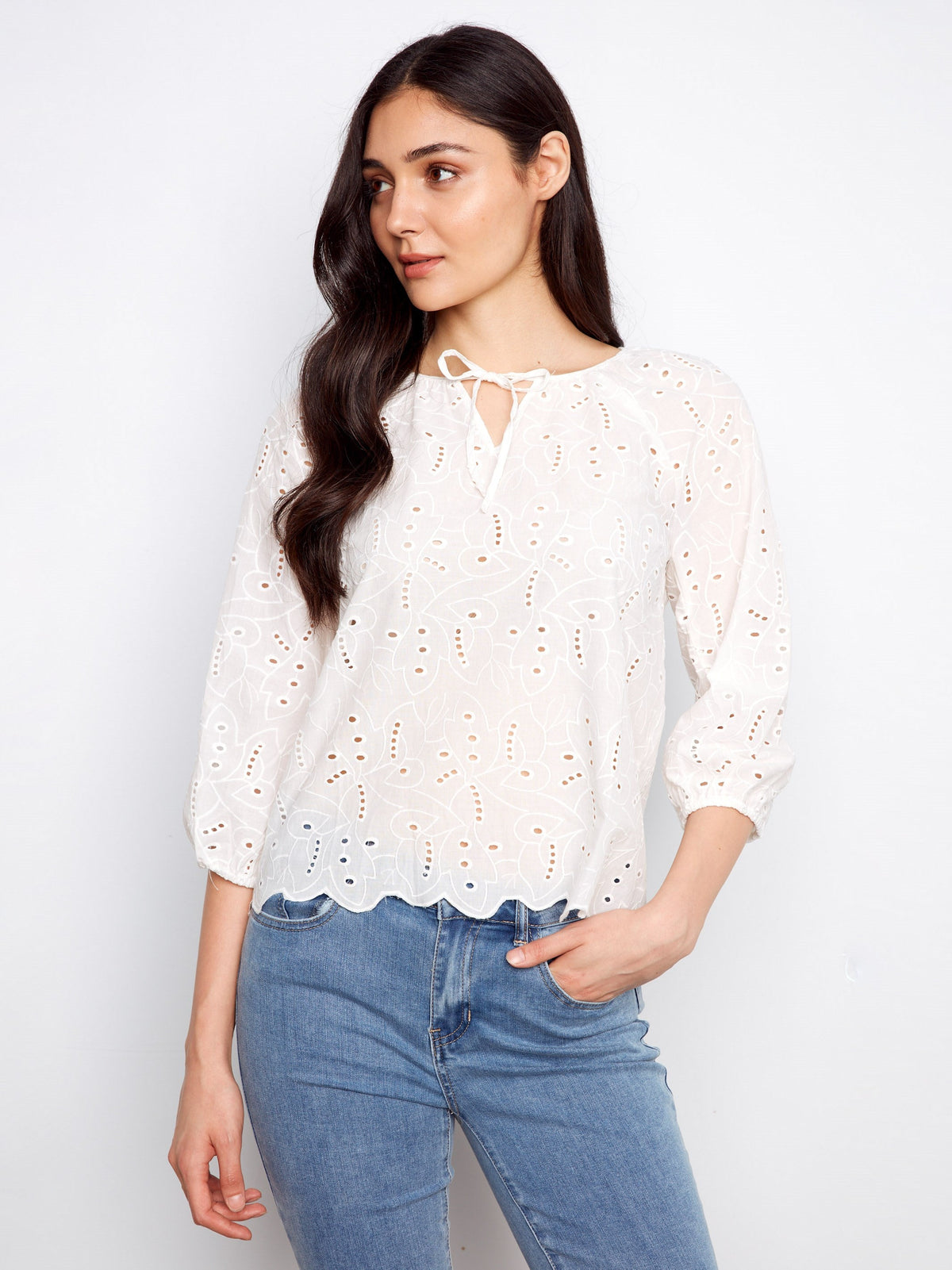 Chemisier en broderie anglaise - Blanc