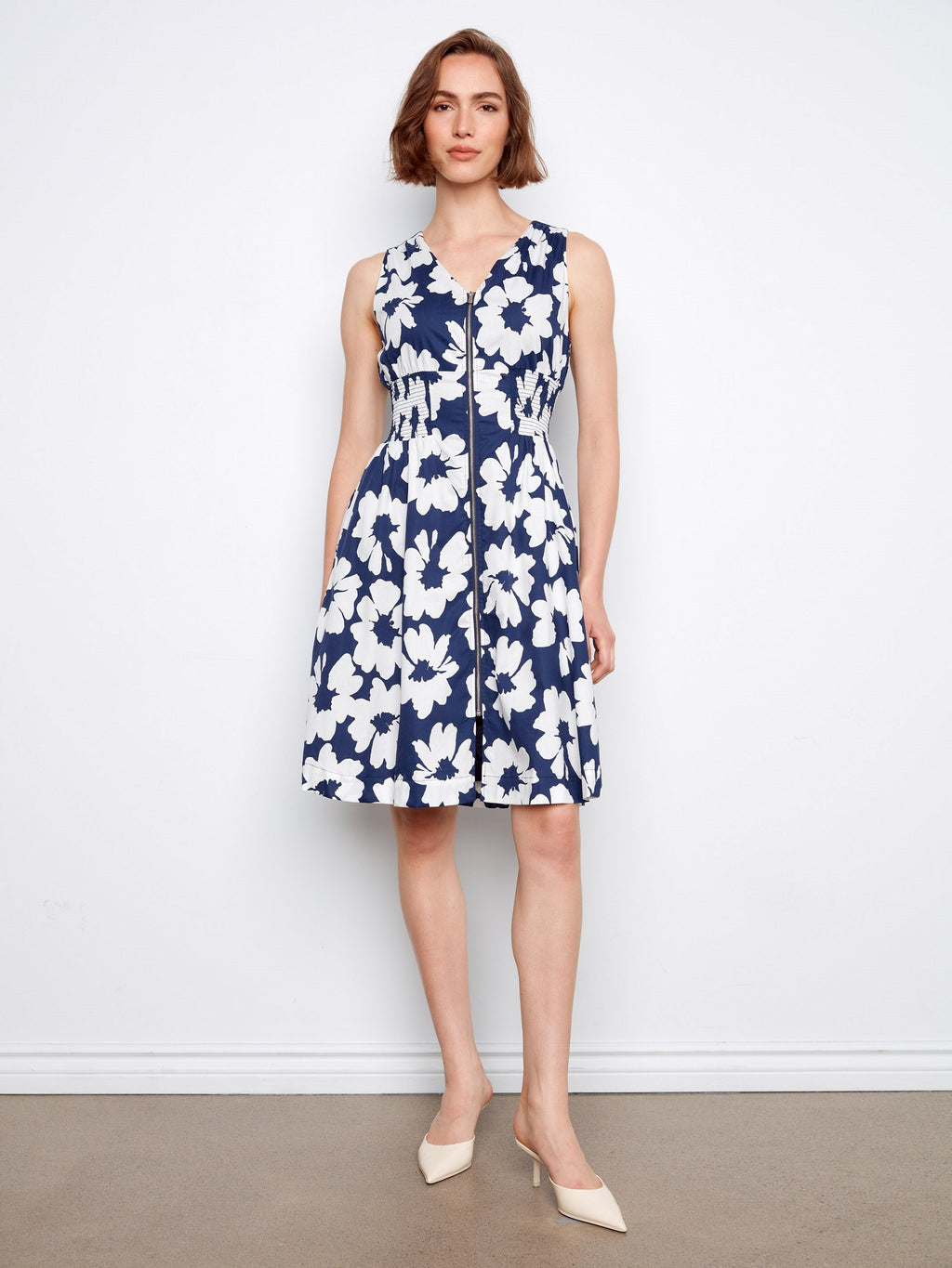 Robe en voile de coton imprimé avec fermeture éclair sur le devant - Imprimé floral