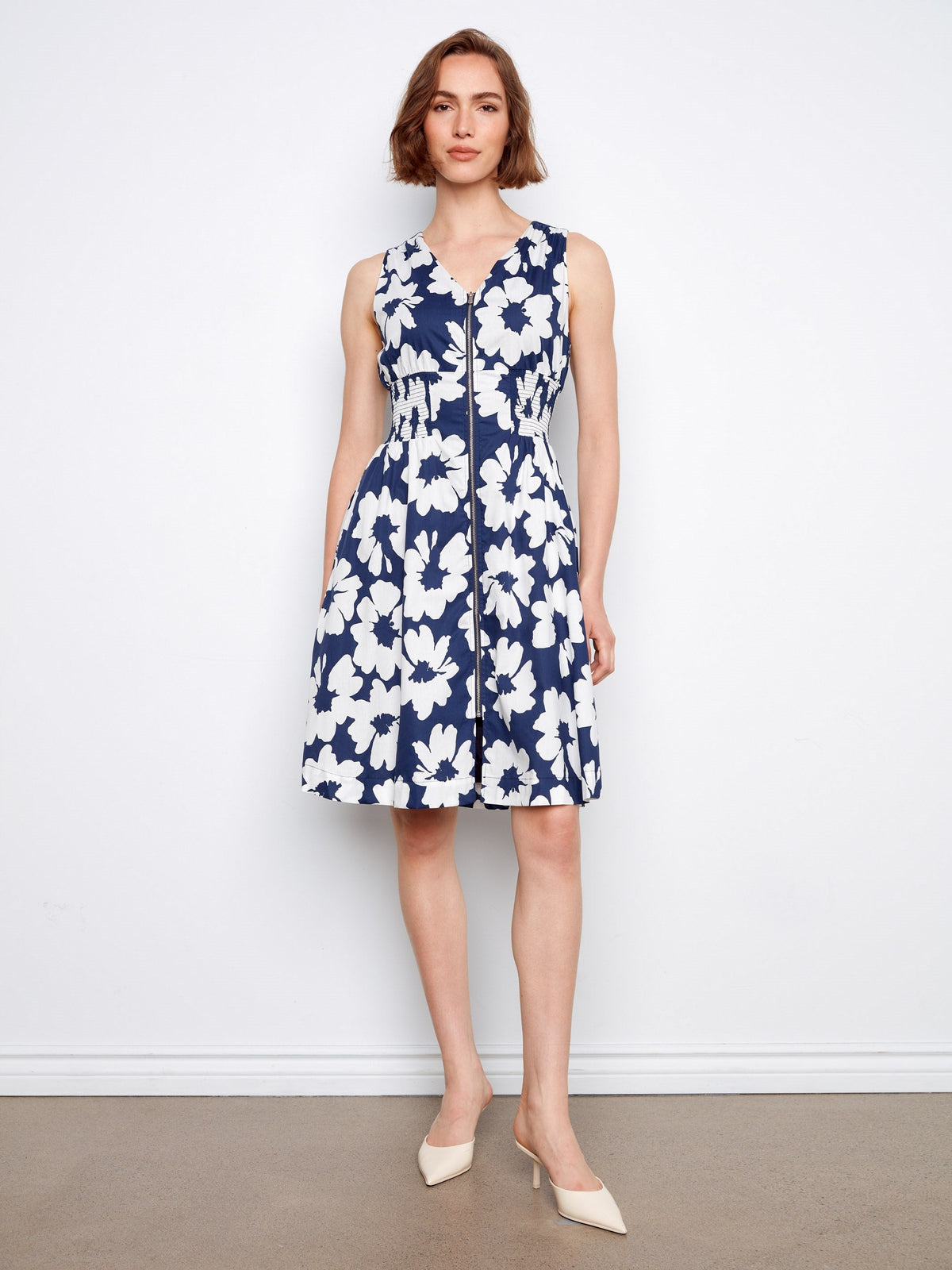 Robe en voile de coton imprimé avec fermeture éclair sur le devant - Imprimé floral
