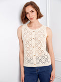 Gilet sans manches en coton crocheté - Naturel