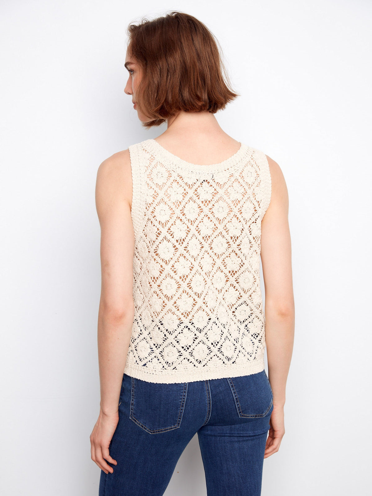 Gilet sans manches en coton crocheté - Naturel