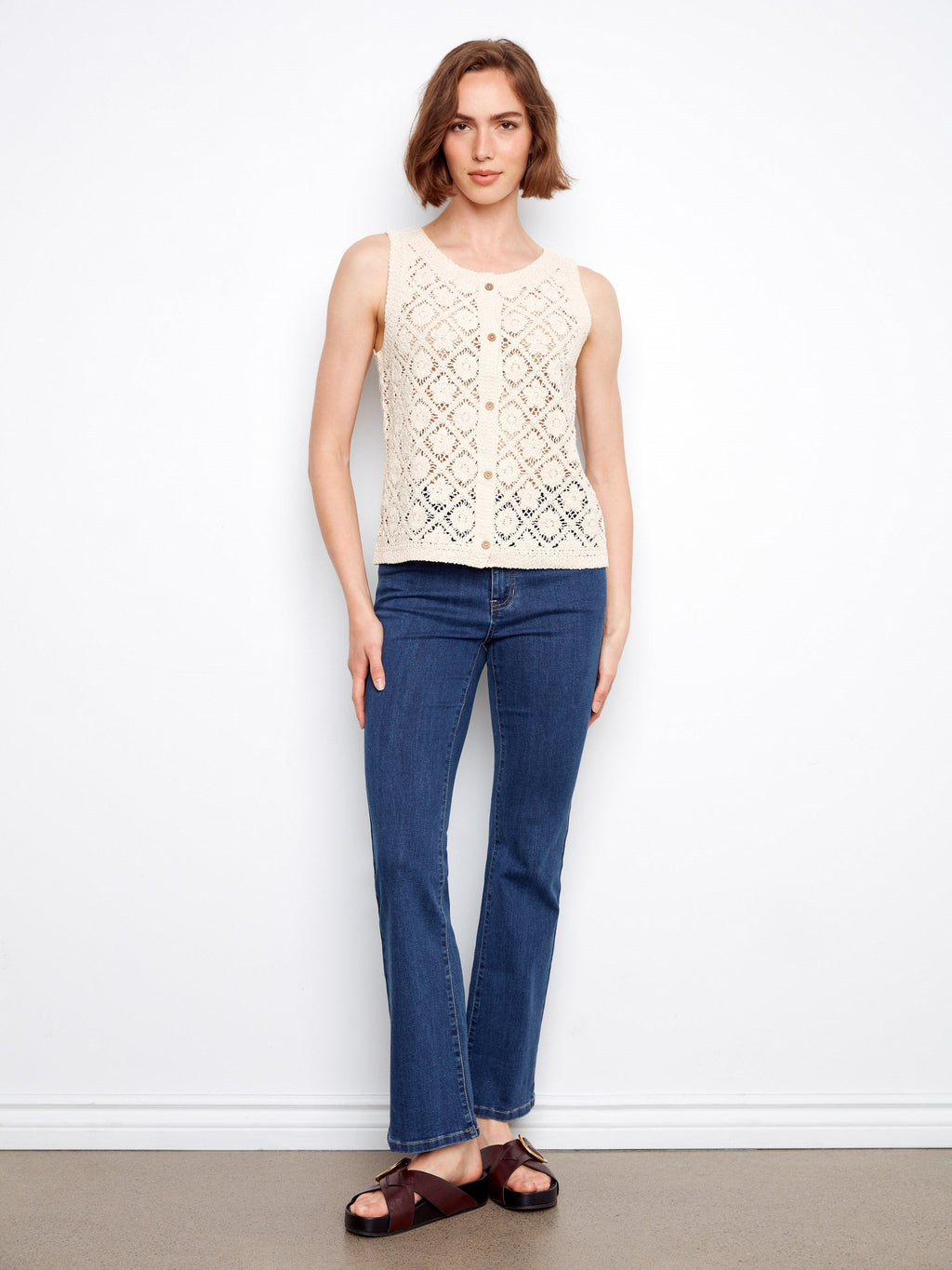 Gilet sans manches en coton crocheté - Naturel