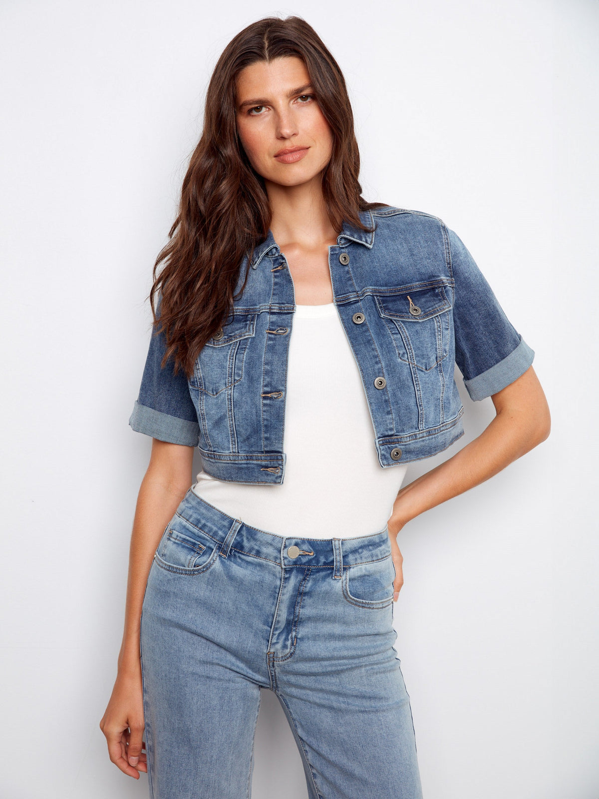 Veste Courte en Jean - Bleu Moyen
