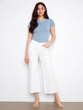 Pantalon court évasé en sergé à ourlet effiloché - Blanc