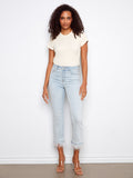 Jean Cropped À Ourlet Plume Amovible - Bleu Délavé