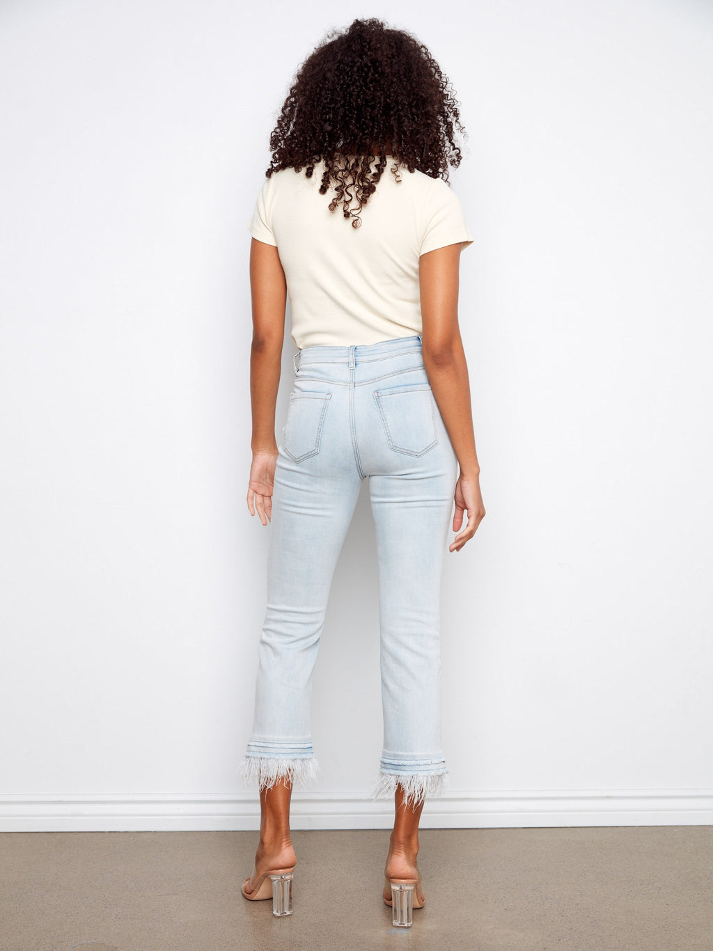 Jean Cropped À Ourlet Plume Amovible - Bleu Délavé