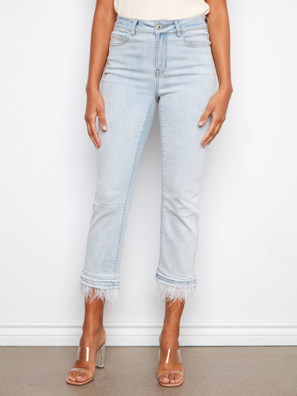 Jean Cropped À Ourlet Plume Amovible - Bleu Délavé