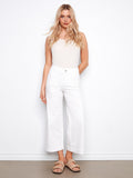Pantalon Sergé Évasé Coupe Courte à Poches Plaquées - Blanc