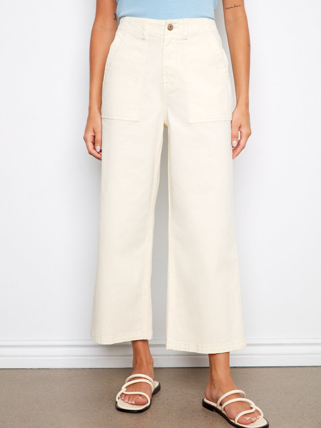 Pantalon court en twill avec poches utilitaires - Naturel