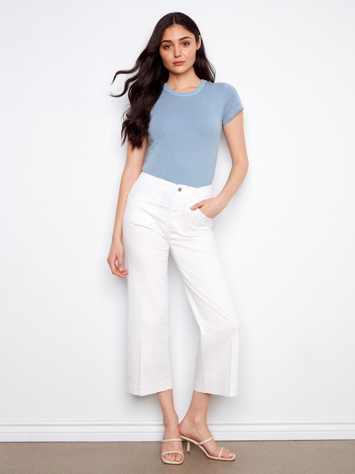 Jean ample en twill stretch court - Blanc