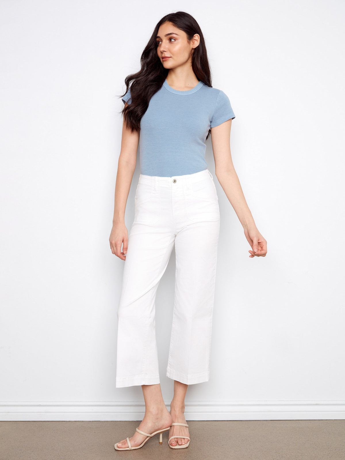 Jean ample en twill stretch court - Blanc