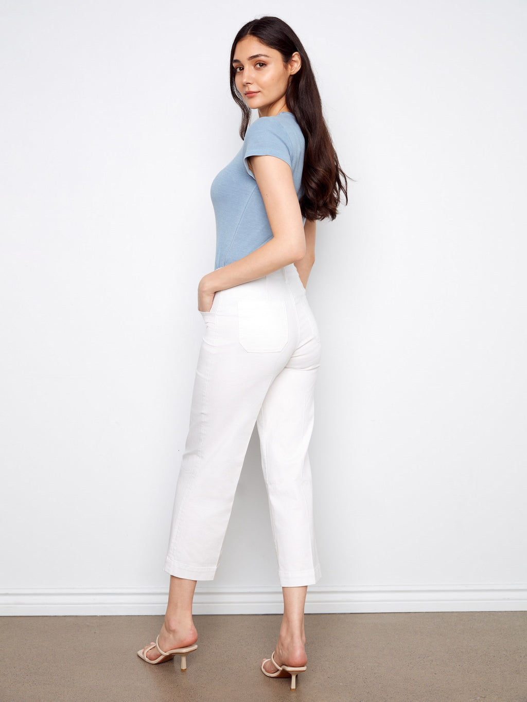 Jean ample en twill stretch court - Blanc