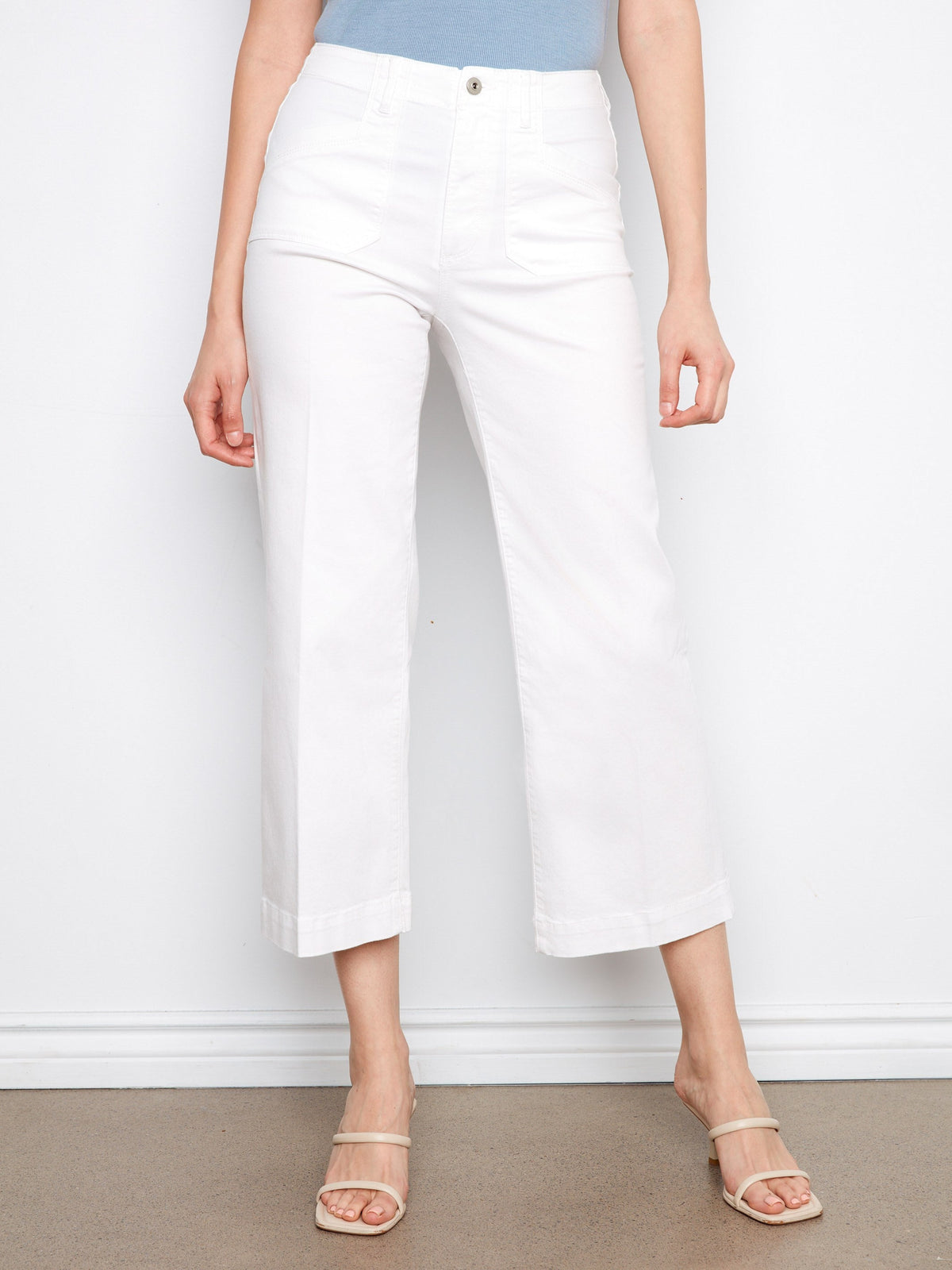 Jean ample en twill stretch court - Blanc