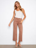 Jean en sergé extensible à jambe large coupée - Marron