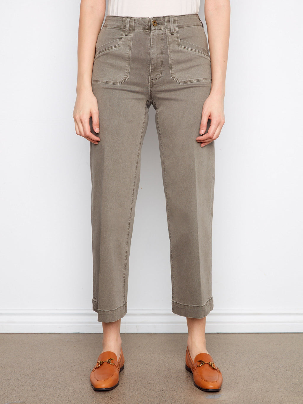 Jean en sergé extensible coupe large écourtée - sauge