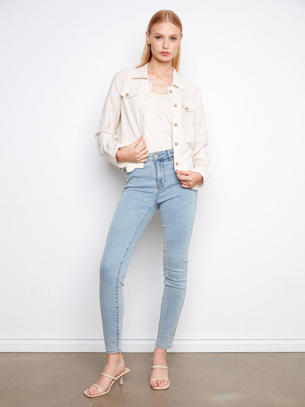 Veste en mélange de lin à ourlet brodé - Naturel