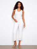 Pantalon évasé en sergé à broderies zigzag – Blanc