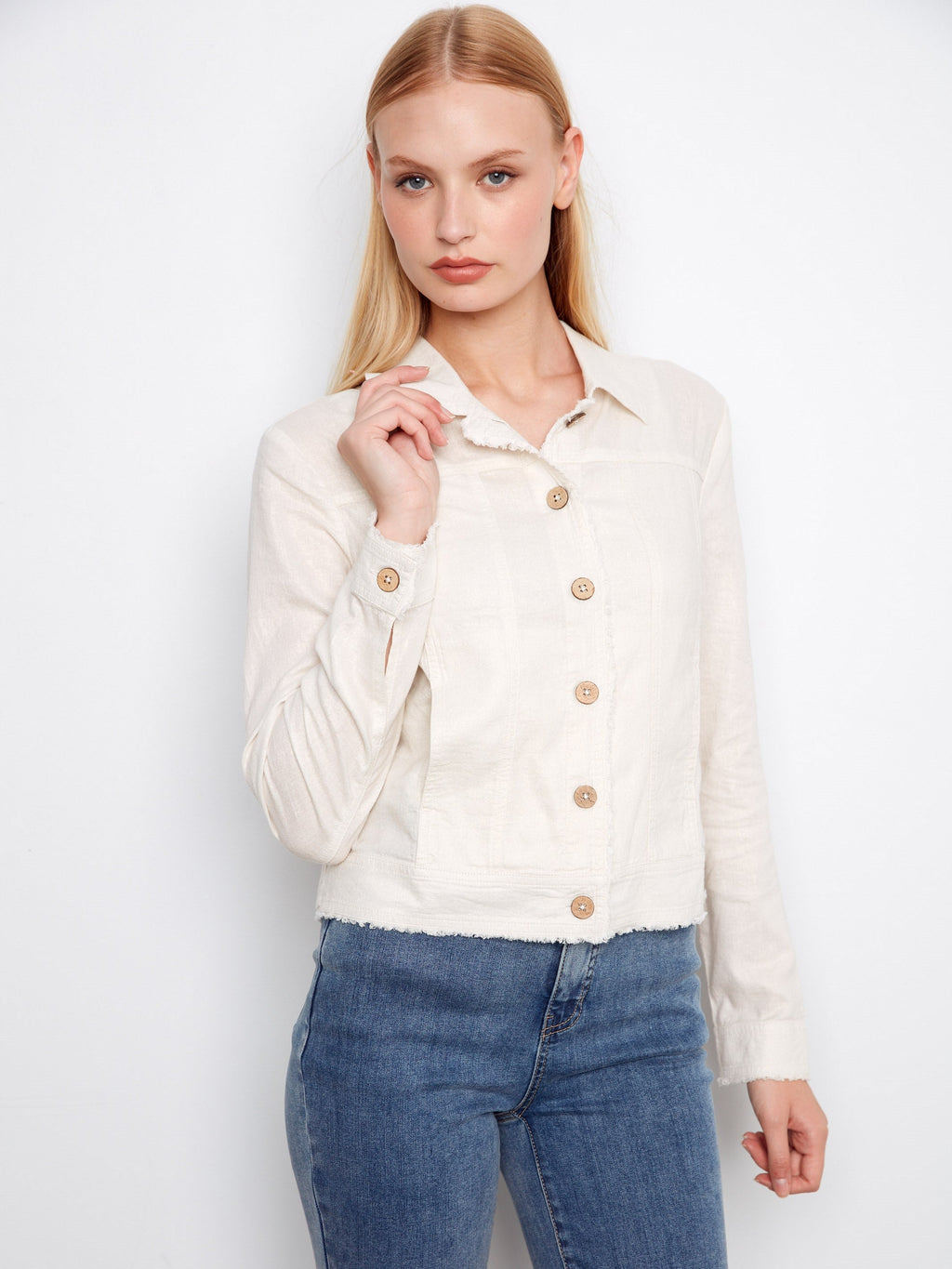 Veste en lin mélangé finition métallisée - Beige
