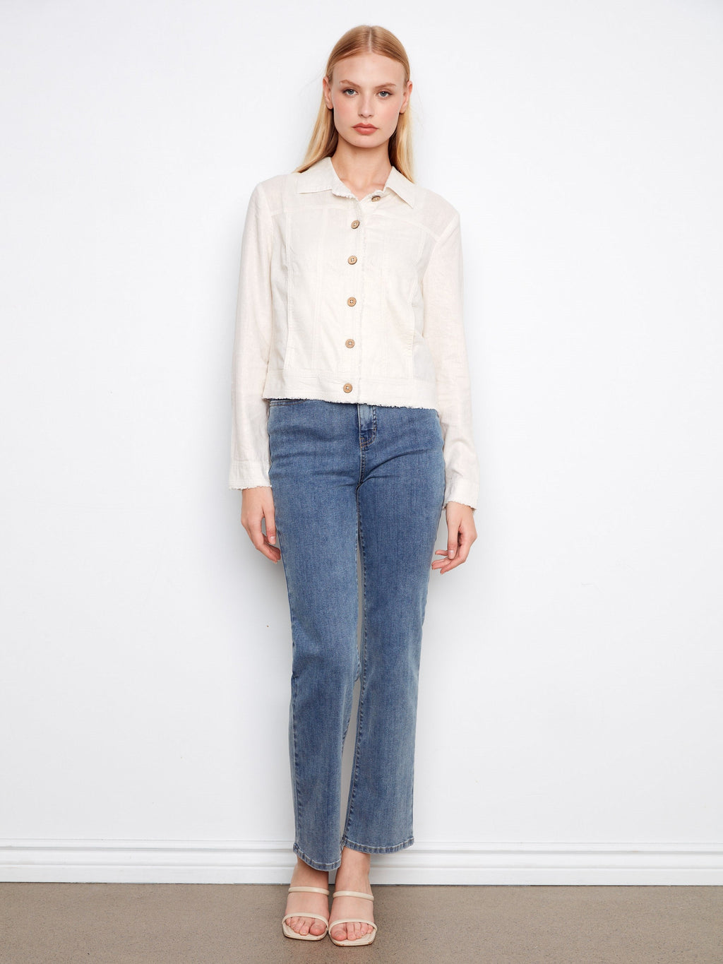 Veste en lin mélangé finition métallisée - Beige