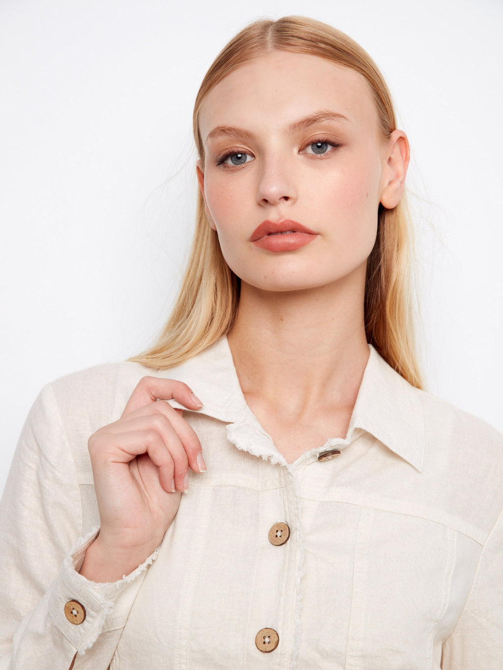 Veste en lin mélangé finition métallisée - Beige