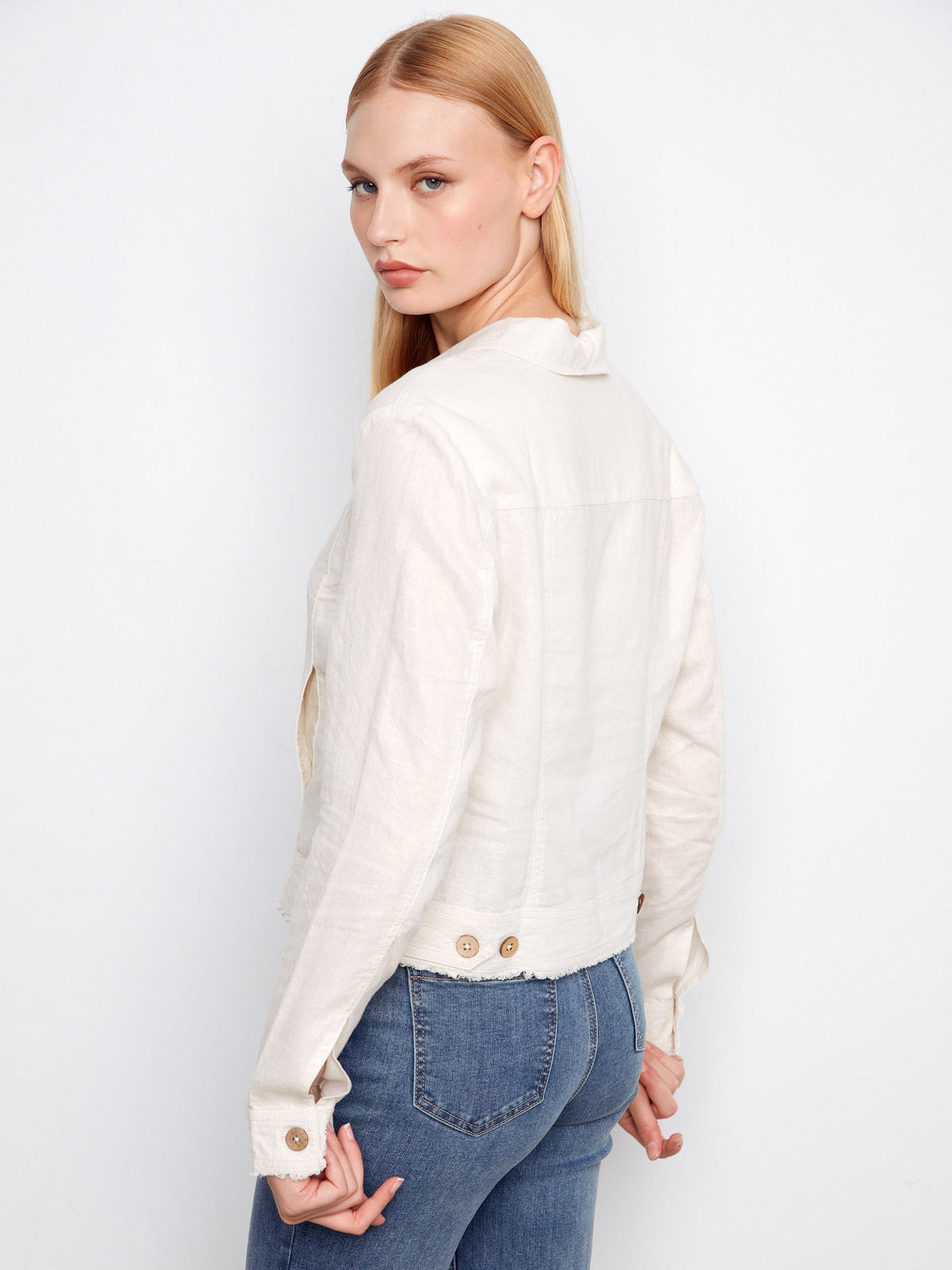 Veste en lin mélangé finition métallisée - Beige