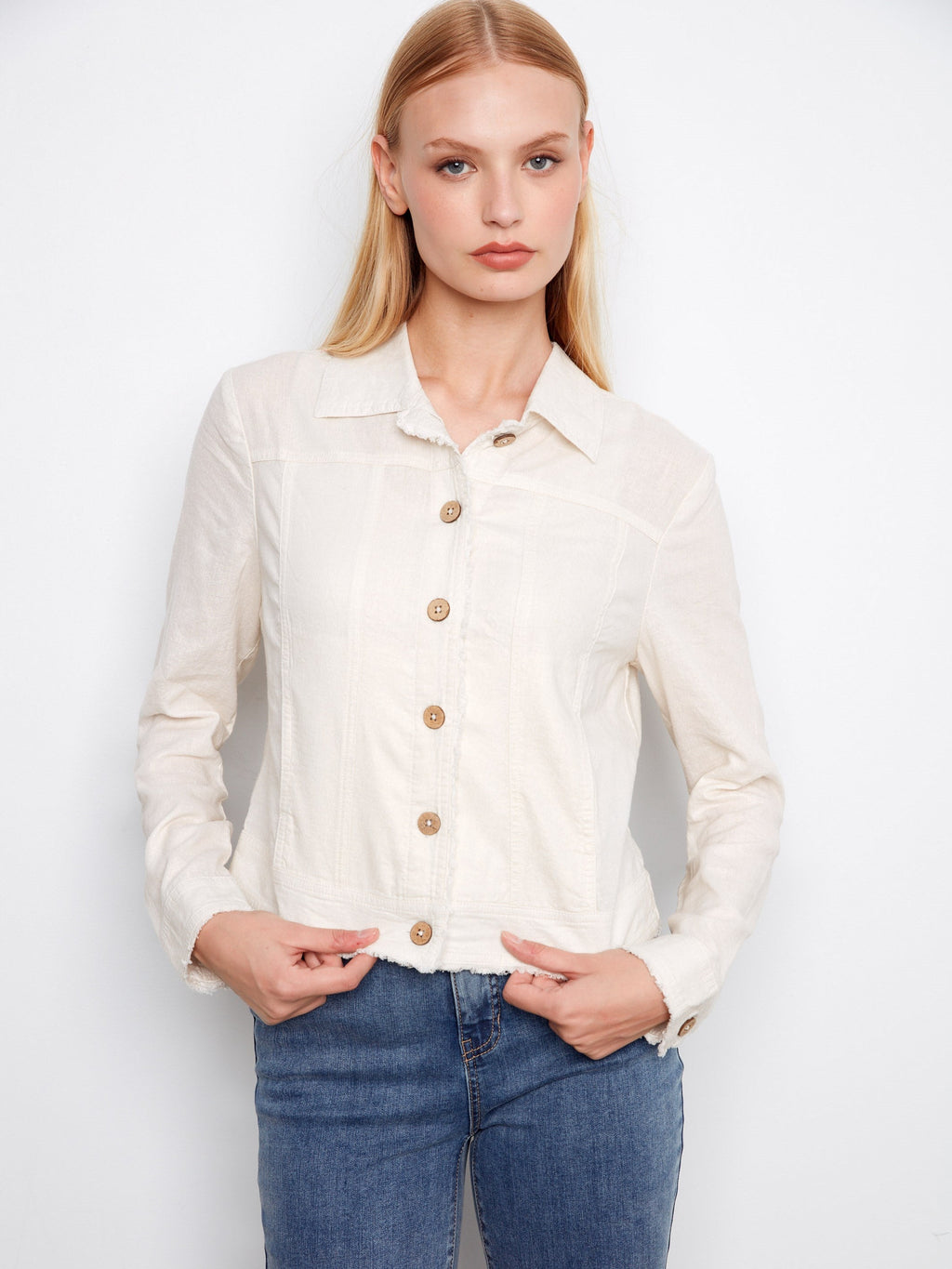 Veste en lin mélangé finition métallisée - Beige