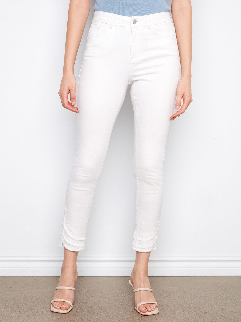 Pantalon sergé à ourlet effiloché - Blanc