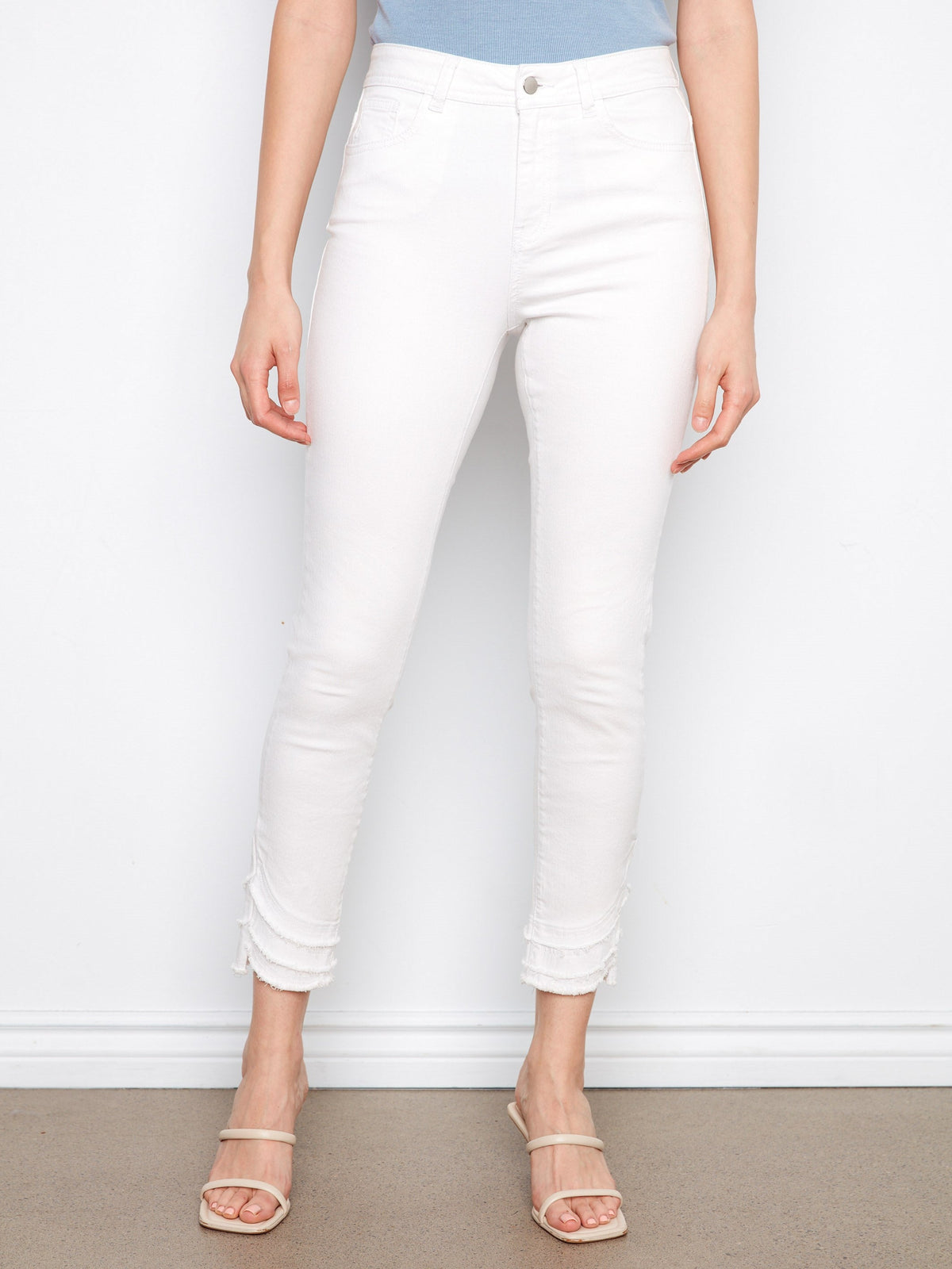 Pantalon sergé à ourlet effiloché - Blanc