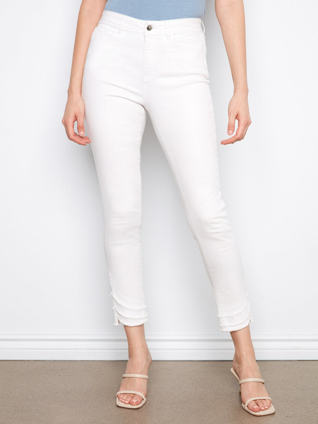 Pantalon sergé à ourlet effiloché - Blanc
